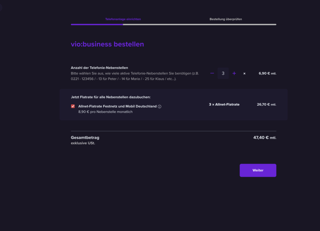vio:business Bestellprozess