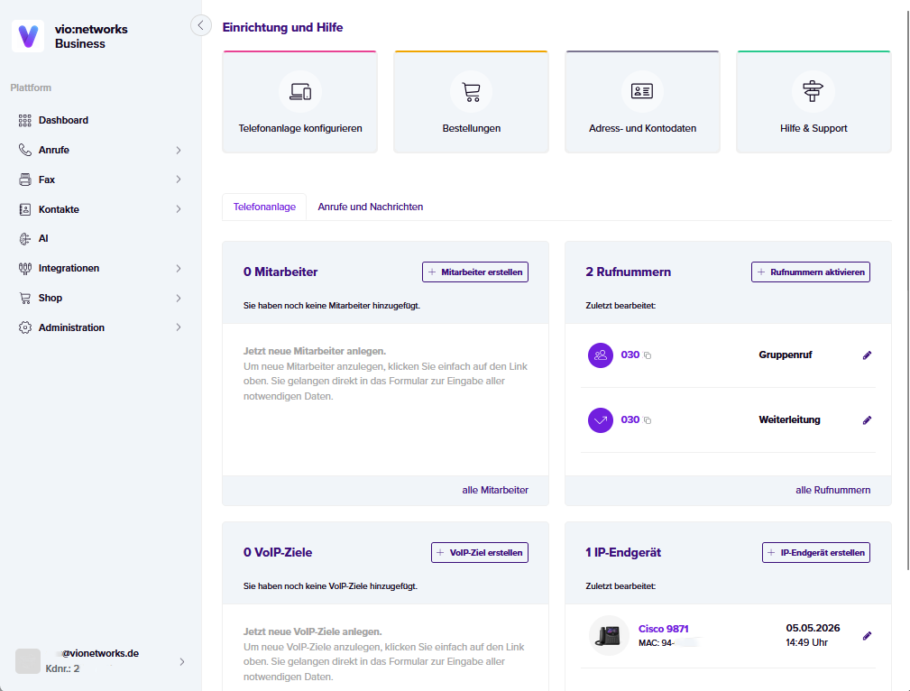 vio:business Webinterface